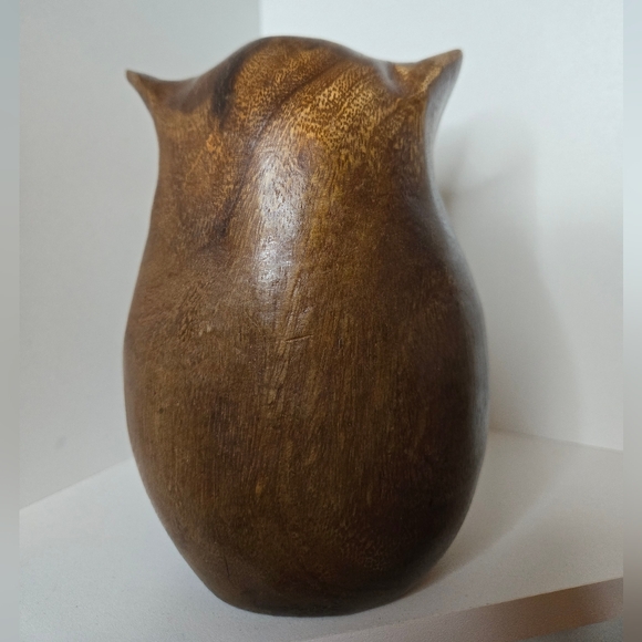 Hand-Carved Brown Wooden Owl Sculpture - Home Art Decor - Picture 3 of 7